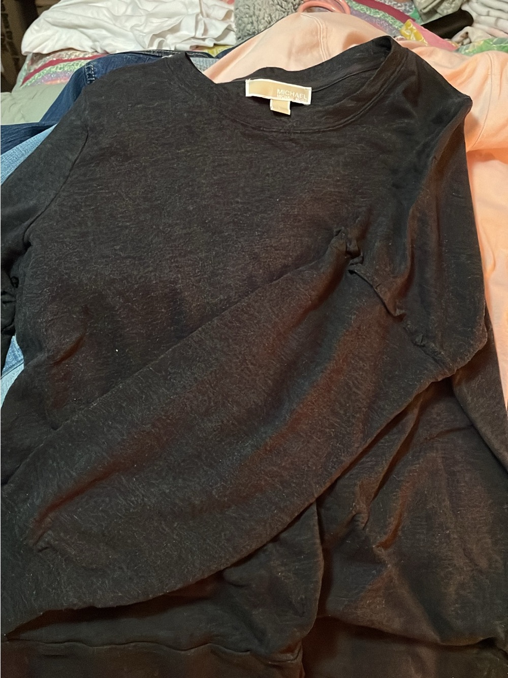 Michael Kors Black Long-Sleeve Crewneck Top